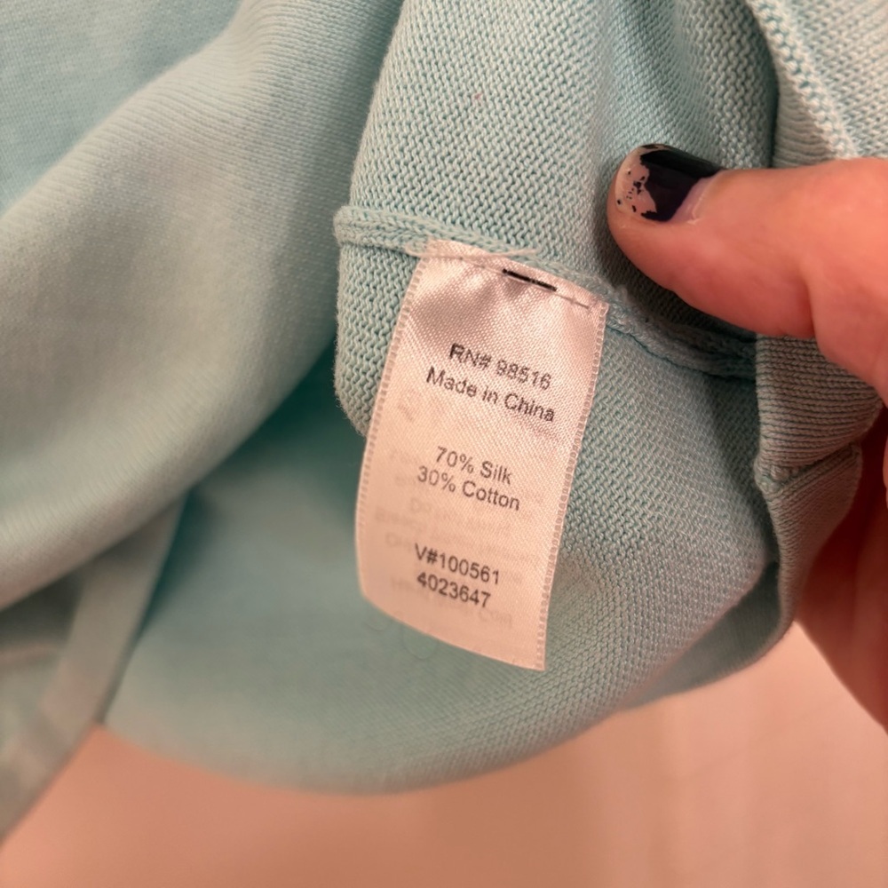 Silk & Cotton Cap Sleeve Blue Pastel Sweater Size Small Boatneck Dainty Feminine - Picture 3 of 9